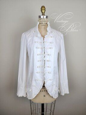 Classic White Military Style Cotton Ladies Jacket w/Braided Buttons * Size Large